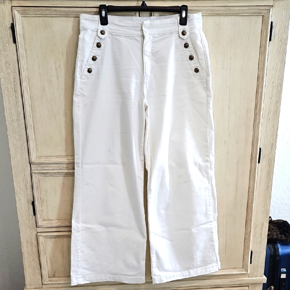 St. Johns BAY White Wide-Leg Pants with Button Detail